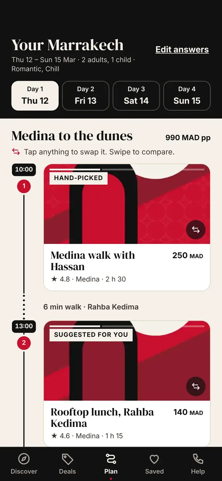 Medina app: Plan screen