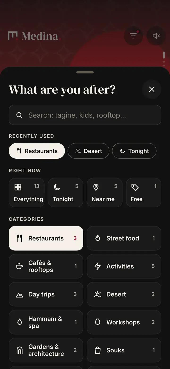 Medina app: Filter screen